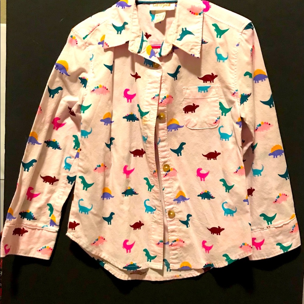Cat and Jack little girls pink dinosaur button down shirt